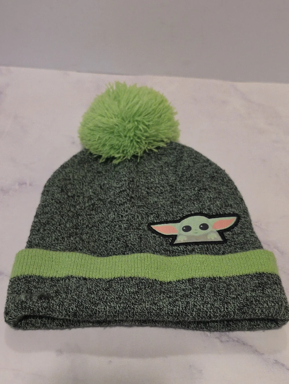 Star Wars Grey & Lime Pom Pom Beanie with Baby Yoda Patch
